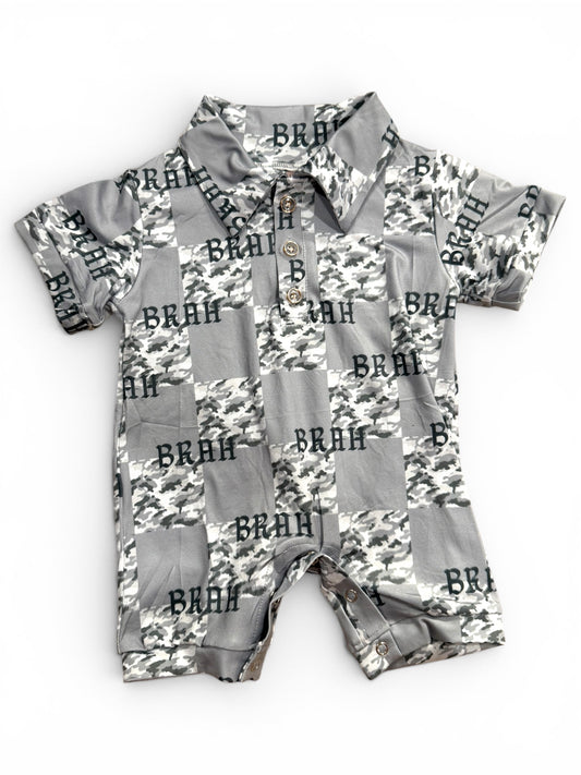 Polo Onesie in Checkered Brah