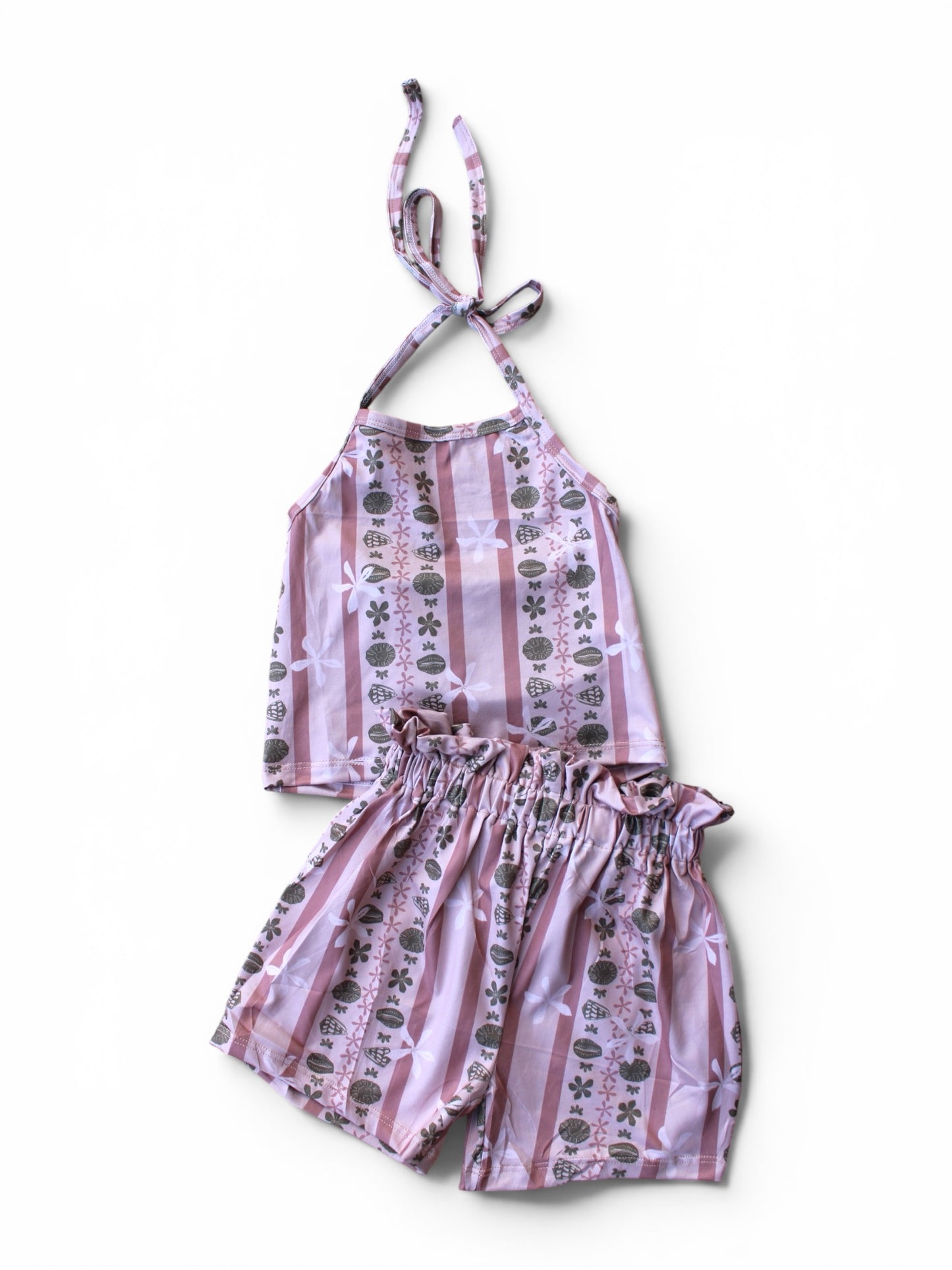 Shell stripe halter shorts set